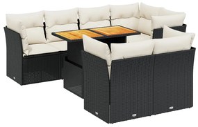 Set Divani da Giardino con Cuscini 8 pz Nero in Polyrattan