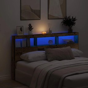 Testiera Con Contenitore A Led Legno Antico 180x17x102 Cm /