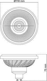 Lampada LED AR111 15W angolo 45° CRI92 No-Flickering Colore Bianco Caldo 3.000K