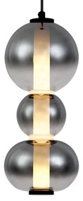 Lampada a sospensione Art Déco nera con vetro fumé e trasparente 3 luci con LED - Lizzy