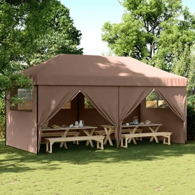Tendone Per Feste Pieghevole Pop-up Con 4 Pareti Marrone /