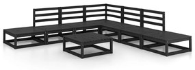 Set Divani da Giardino 8 pz Nero in Legno Massello di Pino