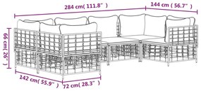 Set Divani da Giardino 6 pz con Cuscini Antracite in Polyrattan