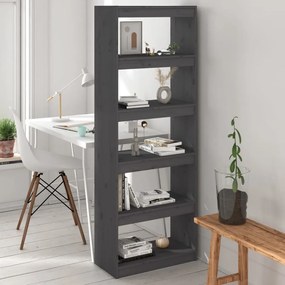 Libreria/divisorio grigio 60x30x167,5 cm in massello di pino
