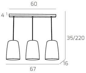 Sospensione Contemporanea Rett. Shaded Metallo Cromo Vetro Rame 3 Luci E27