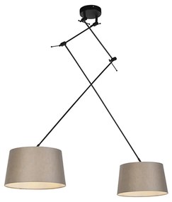 Lampada a sospensione nera con paralumi in lino color tortora 35 cm 2 luci - Blitz