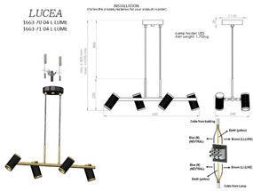 Lucea Lampada a sospensione Lumen nero/oro antico lunghezza 66 cm a 4 luci in metallo