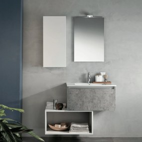 Mobile Bagno Sospeso Sfalsato 70 Cm Due Cassetti Specchio Con Lampada Led 60x80 Cm Italbagno "Ibiza"