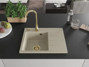 Mexen Ben Lavello in granito 1 vasca con sgocciolatoio, sinistro 600 x 500 mm, beige, sifone dorato - 6522605000-69-G