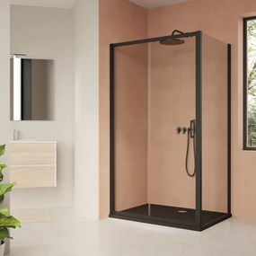 Porta doccia scorrevole L 186-192 cm x H 200 cm in vetro trasparente SP. 6 mm, profilo nero, serie Era
