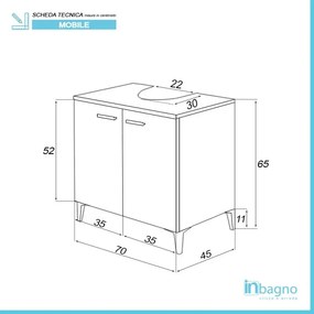 Mobile sotto lavabo universale 70 cm larice con 2 ante Desya