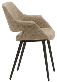 Set di sedie EMBAJADORES in tessuto beige effetto bouclé e gambe in metallo nero, con braccioli