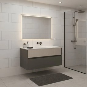 Mobile da bagno sospeso sotto lavabo Niwa 2 cassetti L 89.5 x H 50 x P 45.5 cm grigio e sabbia cannettato