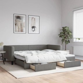 Divano Letto Estraibile Cassetti Grigio Scuro 100x200cm Tessuto /