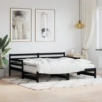 Divano Letto con Letto Estraibile Nero 90x190cm Massello Pino 836155