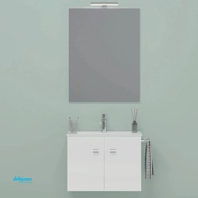 Mobile Bagno Sospeso "Carla" Da 60 Cm Con Base a Due Ante In Laminato Nobilitato Finitura Bianco Lucido