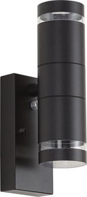 Lampada da parete moderna da esterno nera a 2 luci IP44 con sensore crepuscolare - Dubbla