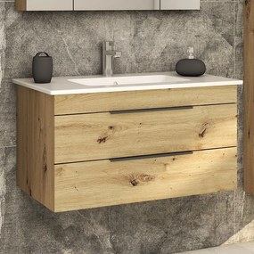 Mobile bagno sospeso 80 cm in rovere naturale spazzolato grezzo | LAC-EFESTO-80 - KAMALU