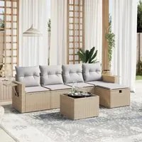 Set Divano da Giardino 6 pz con Cuscini Beige Misto Polyrattan 3263785