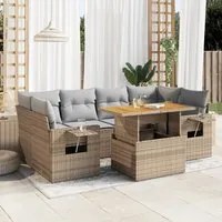 Set Divani da Giardino 7 pz con Cuscini Beige in Polyrattan 3327118