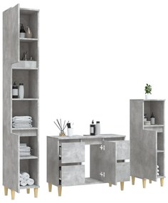 Set mobili da bagno 3 pz grigio cemento in legno multistrato