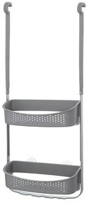 Mensola doccia grigia in PVC con 2 ripiani e ganci inferiori