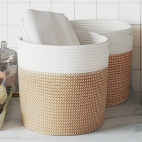 Cestini Portaoggetti 2pz Marrone E Bianco Ø28x28 Cm İn Cotone /