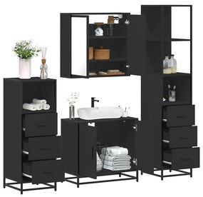 Set Mobili Da Bagno 4 Pz Nero İn Legno Multistrato /