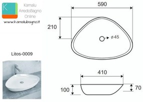 Kamalu - lavandino bagno da appoggio 59cm ceramica modello litos-0009