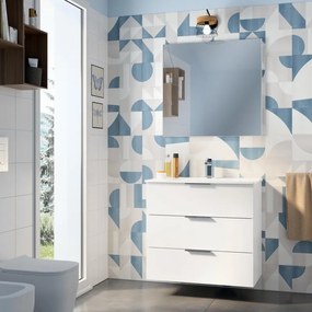 Mobile bagno con lavabo L 80 x H 72 x P 45 cm bianco opaco 3 cassetti per vasca centrale Jnka