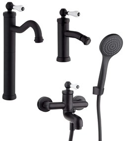 Rubinetti lavabo alto bidet e gruppo vasca Jacuzzi Rubinetteria serie Tosca nero opaco