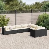 Set Divani da Giardino 9 pz con Cuscini Nero in Polyrattan 3308312