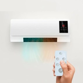 Termoventilatore Elettrico Da Parete 2000W Con Telecomando Display LED Doppia Modalit&agrave; Caldo E Ventilazione Timer 6 Ore Stufa Silenziosa Per Camera Ufficio Piccoli Ambienti 54 x 14 x 20 Cm Bianco