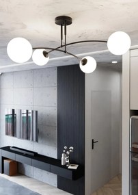 Lampadario a Sospensione in Acciaio e Vetro PREGOS 4 Nero/Bianco 4xE14