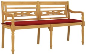 Panchina Batavia con Cuscino Rosso 150 cm Legno Massello Teak