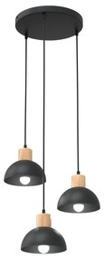 Lampada a sospensione SECO 3 PREMIUM in acciaio e legno 3xE27 Nero Colore del corpo Bianco