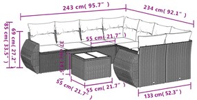 Set divani da giardino 9 pz con cuscini nero in polyrattan