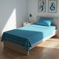 Completo letto singolo quadretti azzurri