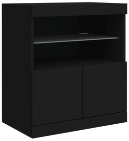 Credenza con luci led nera 60x37x67 cm