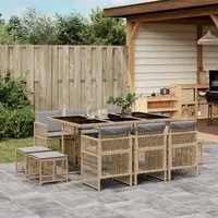 Set Pranzo da Giardino 11 pz con Cuscini Beige Misto Polyrattan 3210972