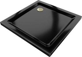 Mexen Flat piatto doccia quadrato slim 90 x 90 cm, nero, sifone dorato - 40709090G