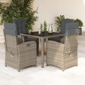 Set Da Pranzo Da Giardino 5 Pz Con Cuscini İn Polyrattan Grigio /