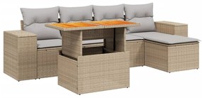 Set divano da giardino 6 pz con cuscini beige in polyrattan