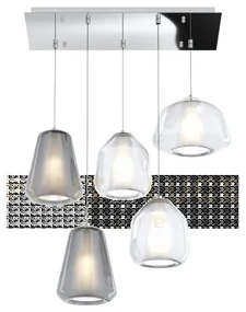 Sospensione cromo 5 luci rettangolare vetri (alpha tr) (beta 2x tr)...