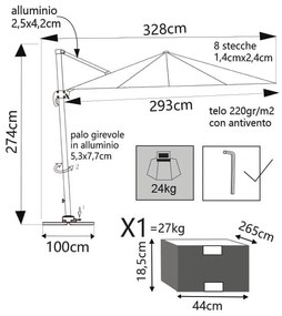 BACTRUS - ombrellone da giardino decentrato 3 x 4 m