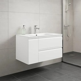 Mobile bagno sospeso con lavabo Pull L 120 x H 56 x P 46 cm bianco in mdf 1 anta 2 cassetti per vasca a destra