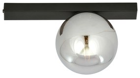 Plafoniera Moderna 1 Luce Giapeto Barra In Acciaio Nero E Sfera Di Vetro Fumè