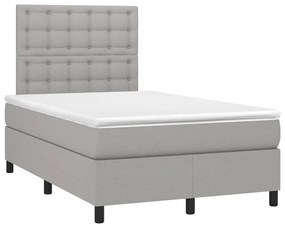 Letto a molle materasso e led grigio chiaro 120x200 cm tessuto