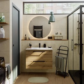Mobile bagno sospeso con lavabo L 80 x H 57,7 x P 45 cm rovere rustico truciolare 2 cassetti | Remix