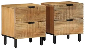 Comodini 2pz Marrone 40x33x46 Cm İn Legno Massello Di Mango /